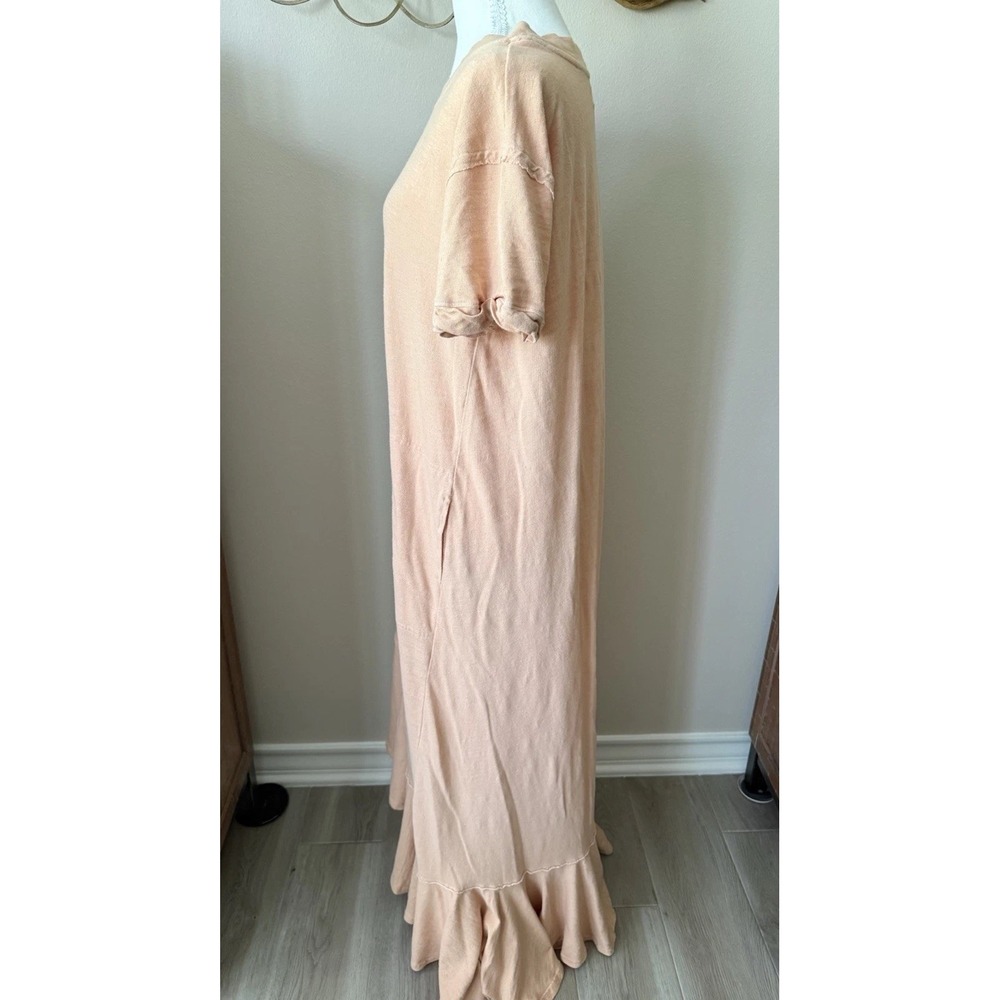 Free People FP Beach Maxi Dress L Peach Ruffle Hem Raw Edge Boho Oversized - Picture 6 of 10